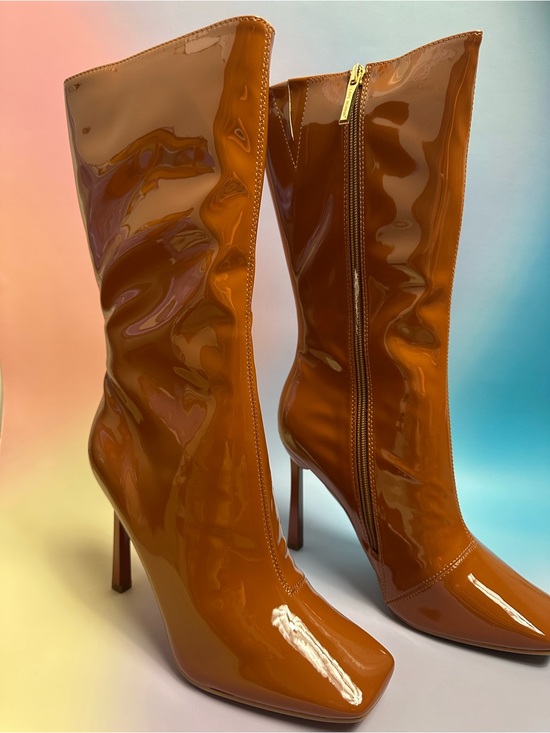 Cape Robbin Shoes - Cape Robbin Glossy Cognac Patent Mid-Calf Stiletto Boots
